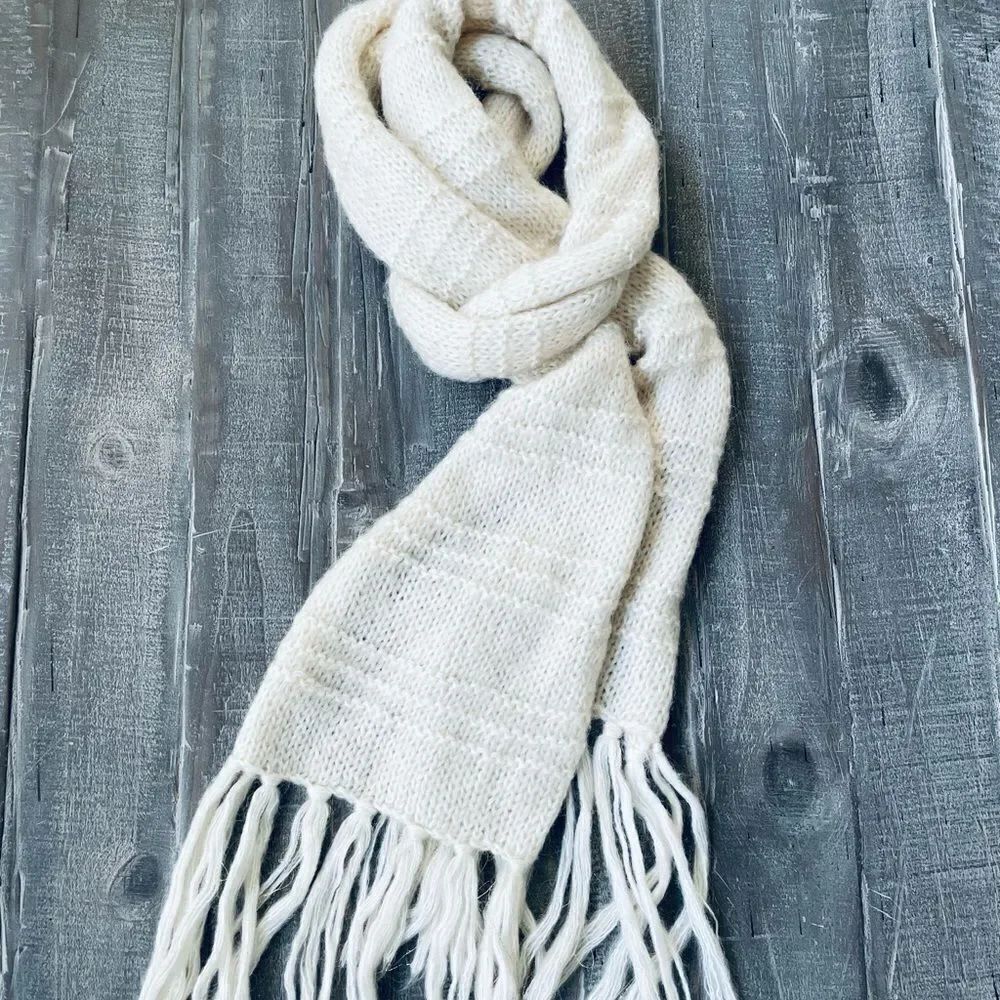 Ivory Gold Thread Thick Winter Scarf